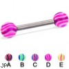 Titanium straight barbell with wave balls, 12 ga