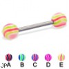 Titanium straight barbell with wave balls, 14 ga