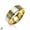 Tungsten Carbide PVD Gold and Brushed Ring with Cross Decorations