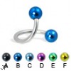 Twisted barbell with colored balls, 14 ga