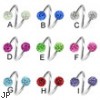 Twister barbell with crystal paved balls, 16 ga