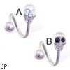 Twister barbell with jeweled skull, 14 ga