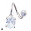 Twister barbell with oval gem, 14 ga