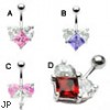 Two-toned jeweled heart belly ring