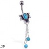 Vintage Turquoisebelly ring with dangling chains and balls