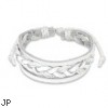 White Leather Bracelet with Double Strings Weaved Center