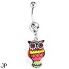 Yellow Owl Navel Ring With Rainbow Pattern, 14Ga